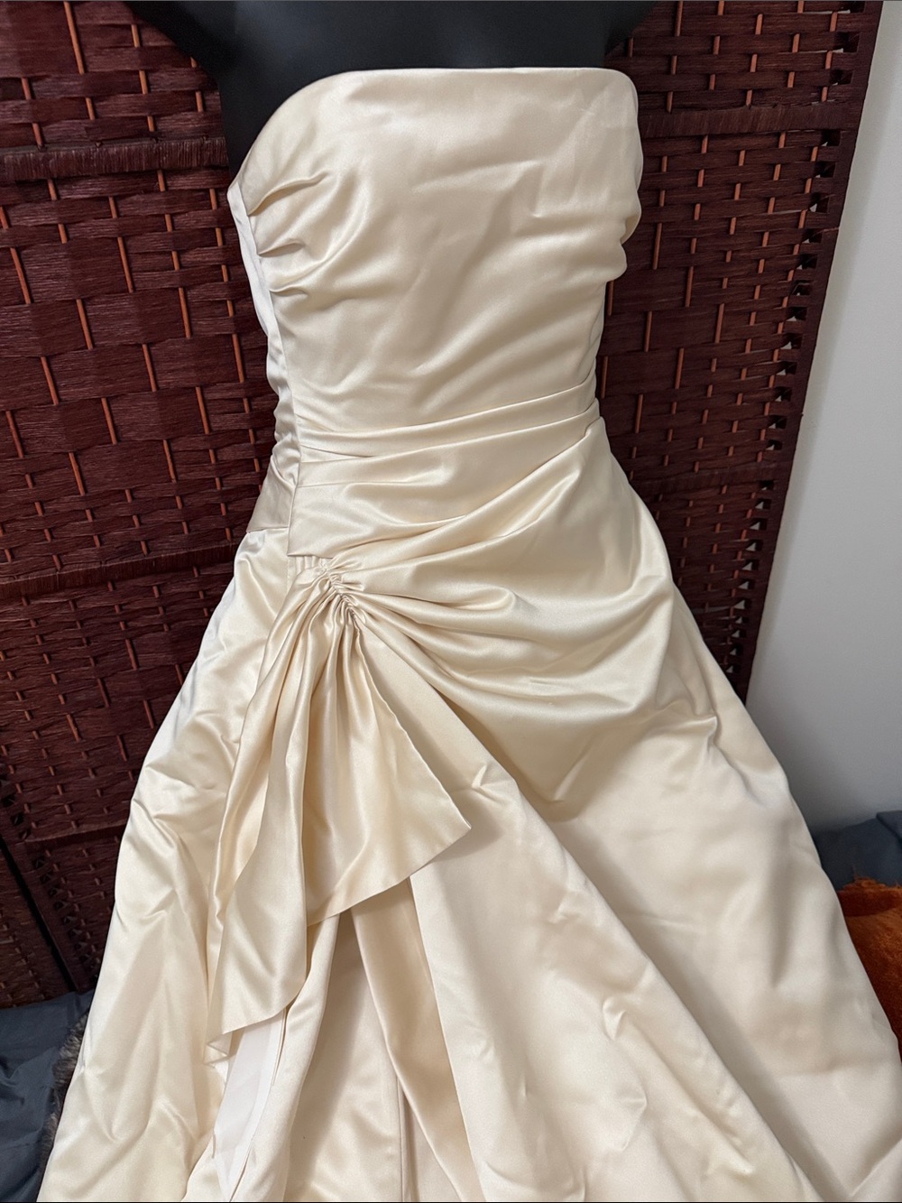 Maggie Sottero | Vintage Strapless Champagne Satin Corset Back Wedding Dress | 8 - Picture 4 of 9